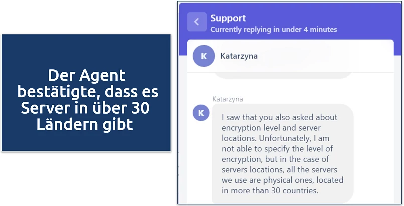 Screenshot of customer support chat response 