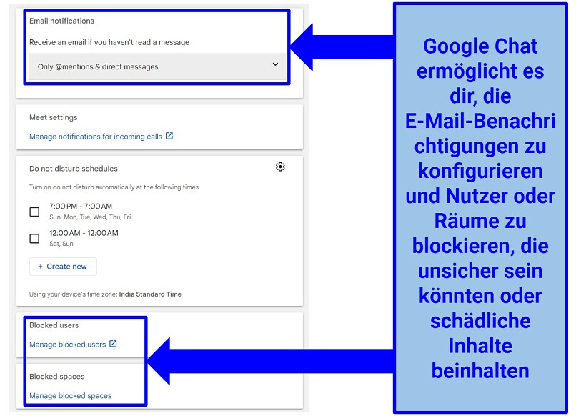 Screenshot der Google Chat-Einstellungen