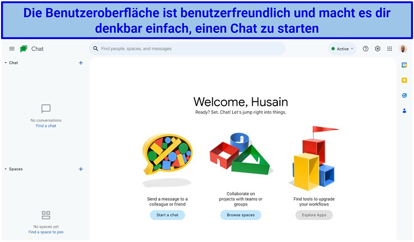 Screenshot der Benutzeroberfläche von Google Chat