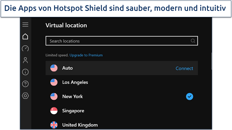 A screenshot showing Hotspot Shield's list of free servers