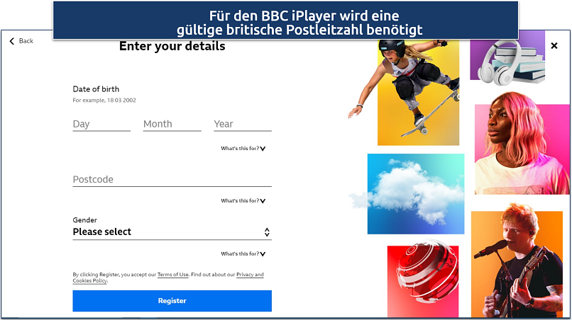 Screenshot of the signup process for BBC iPlayer