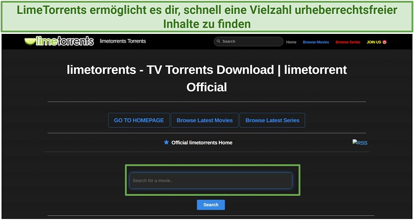 Screenshot der LimeTorrents-Webseite