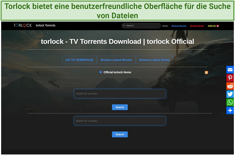 Screenshot der Torlock-Website