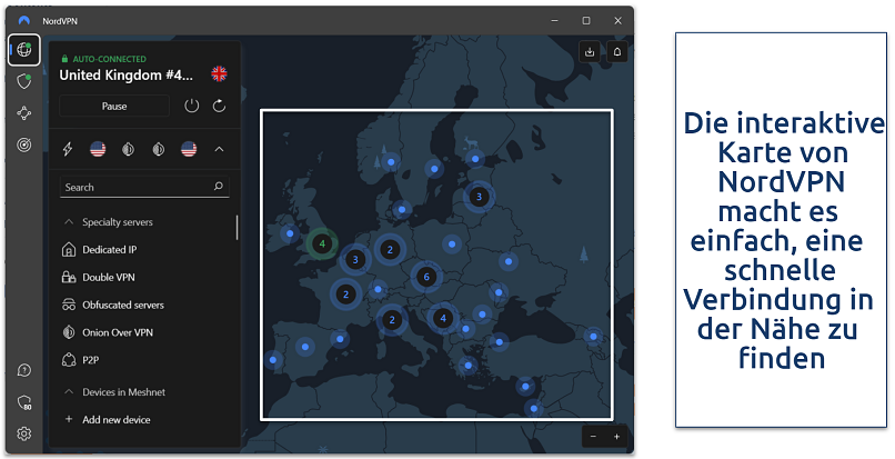 Screenshot of NordVPN's main user interface