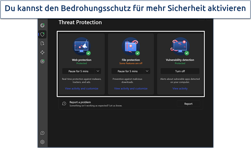 Screenshot of NordVPN's Threat Protection settings