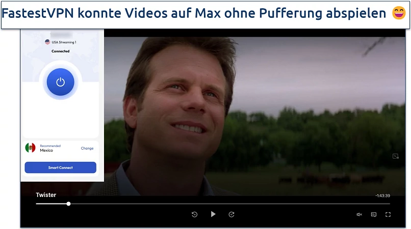 Screenshot des Max-Players, der Twister streamt, während er mit dem USA Streaming-Server von FastestVPN verbunden ist