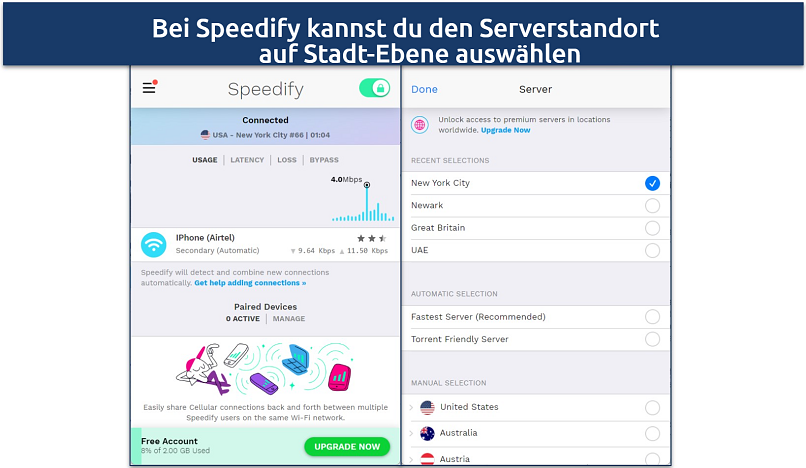 Screenshot of Speedify's server network