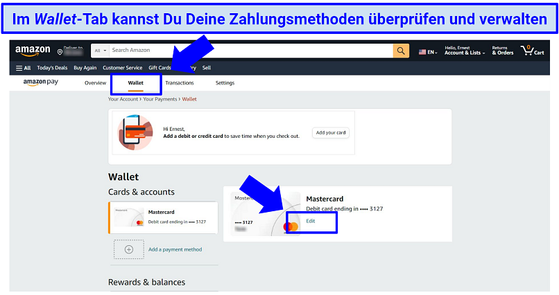 Screenshot of Amazon Pay page