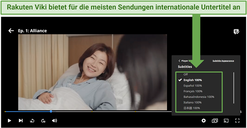 Screenshot showing how many subtitle languages Rakuten Viki offers