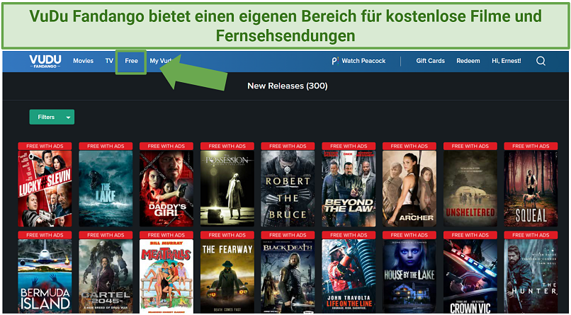 Screenshot of VuDu Fandango user-interface