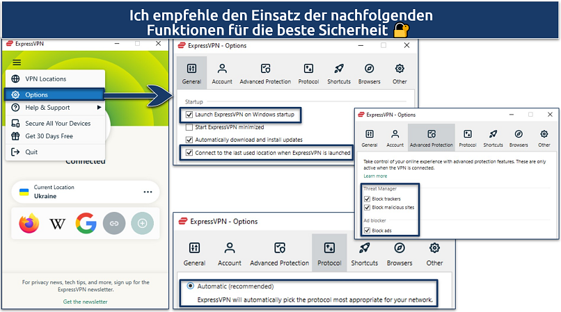 Screenshot showing how to configure ExpressVPN for security