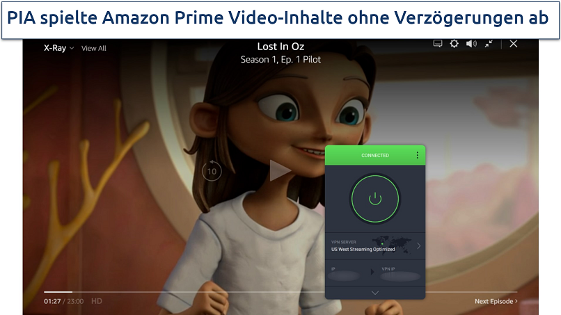 Screenshot of streaming Amazon Prime Video US with PIA