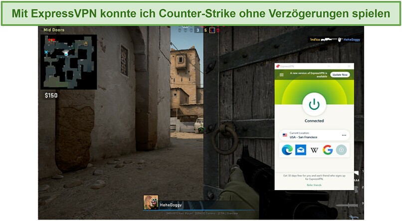 Screenshot von CS: GO und der ExpressVPN UI