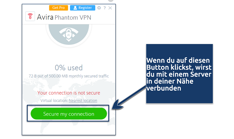 Screenshot showing how to enable Avira Phantom VPN