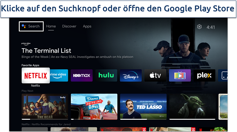 Screenshot der Startseite von Android TV