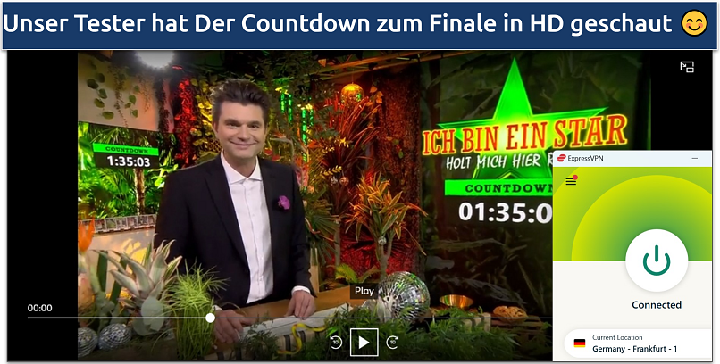 A screenshot of Der Countdown zum Finale streaming with ExpressVPN