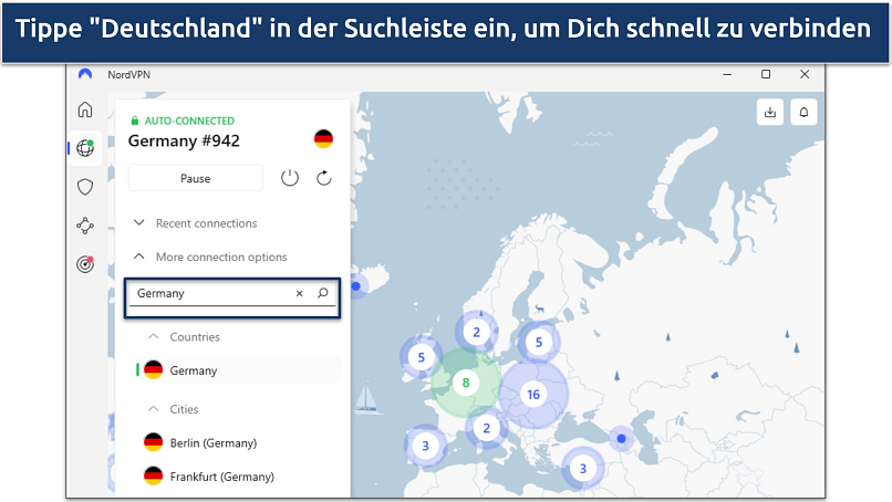 Screenshots of NordVPN's servers in Germany