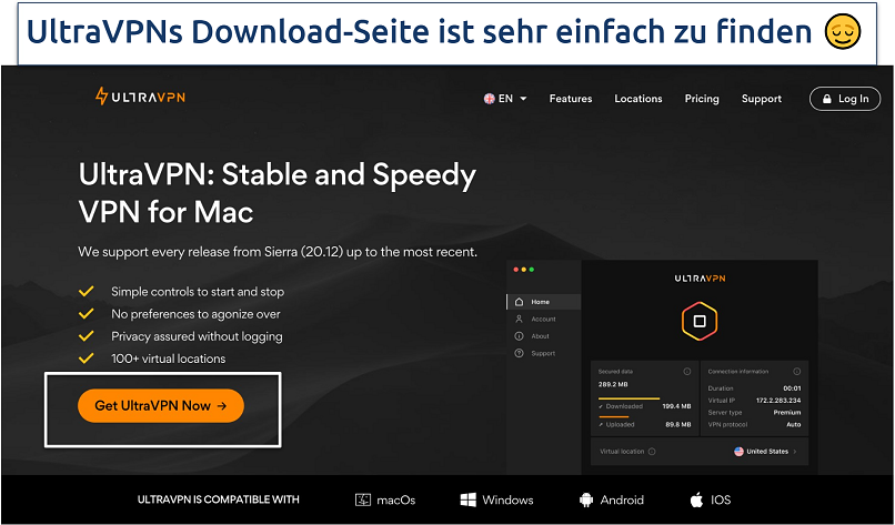 Screenshot of the UltraVPN download page