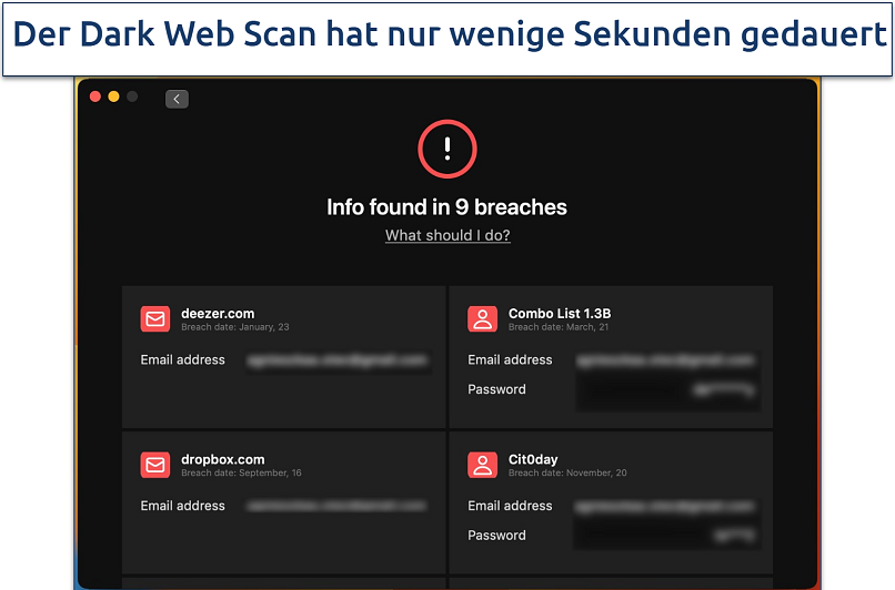 Screenshot of the websites that breached my email address