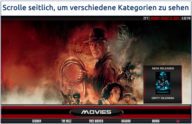 Screenshot showing the Atomic Kodi build movies page