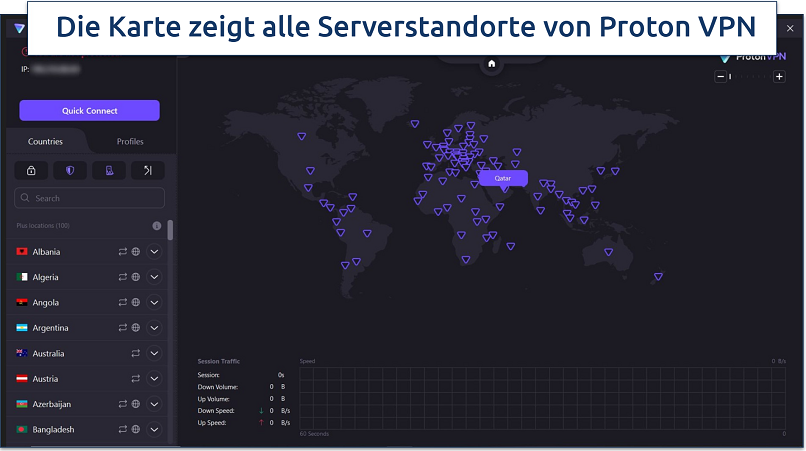 Ein Screenshot des Startbildschirms von Proton VPN unter Windows 