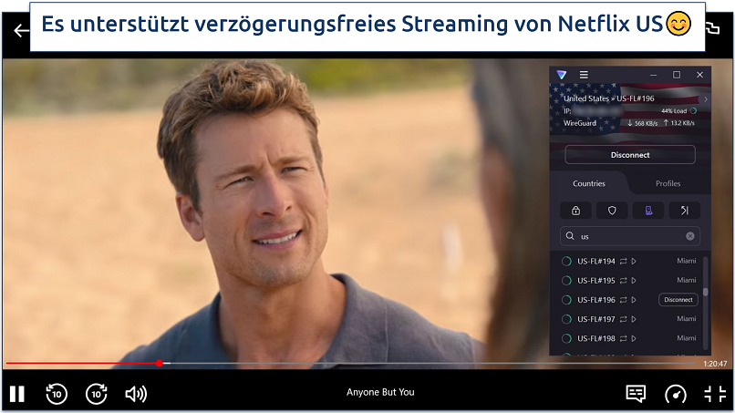 Ein Screenshot von Disney+, der Free Guy streamt, während er mit dem US-Streaming-optimierten Server von Proton VPN verbunden ist