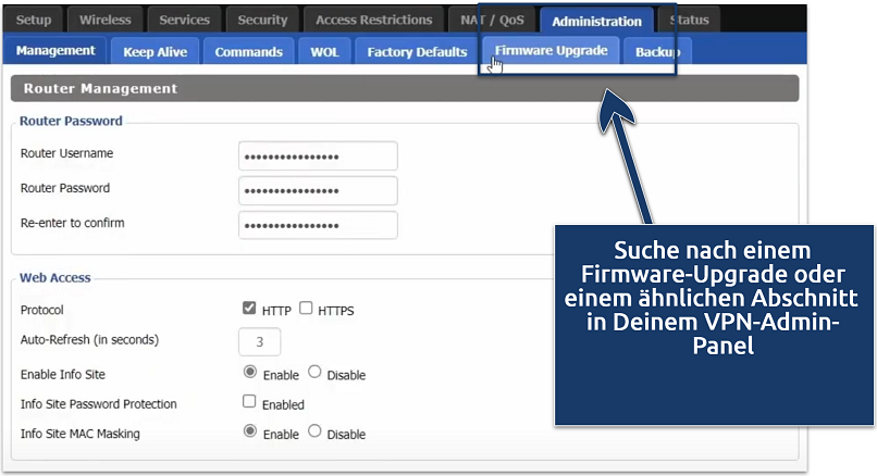 Screenshot showing router's admin panel