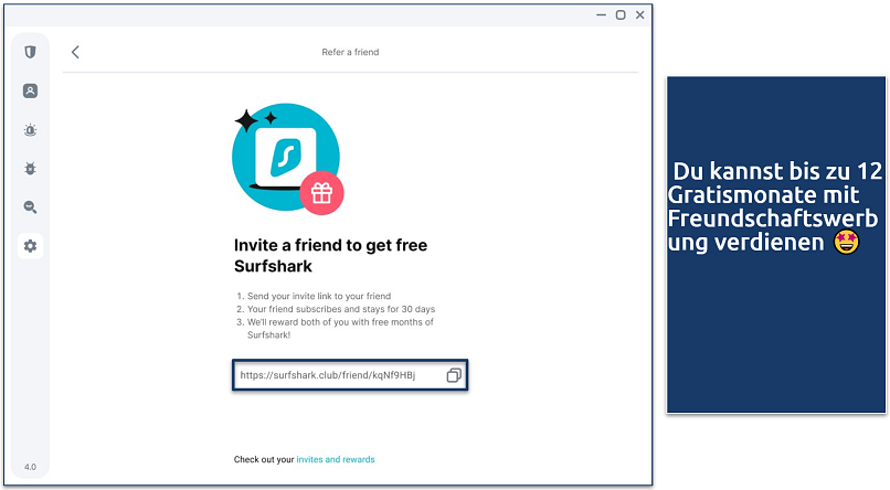 Screenshot des Surfshark-Empfehlungsprogramms