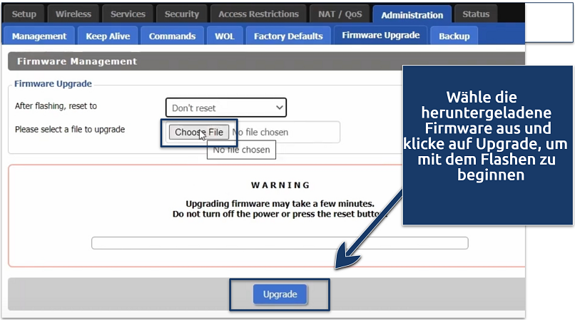 Screenshot showing a router flashing process