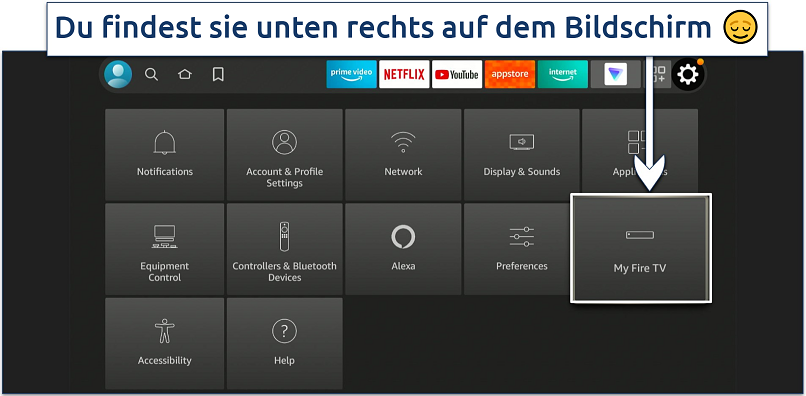 Screenshot zeigt, wie du auf die Entwickleroptionen auf dem Firestick zugreifst