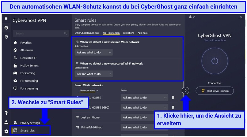 A screenshot of instructions to enable the public WiFi protection feature on CyberGhost