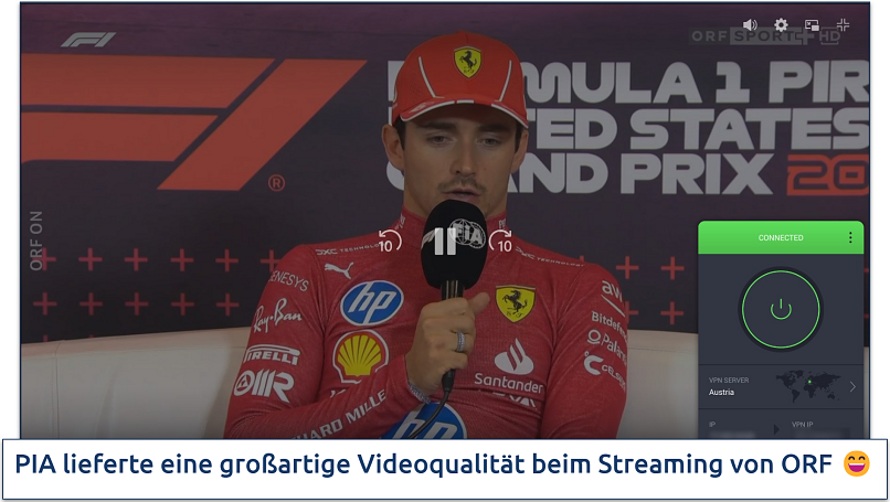 Streaming F1 on ORF Sport with PIA connected to Austria