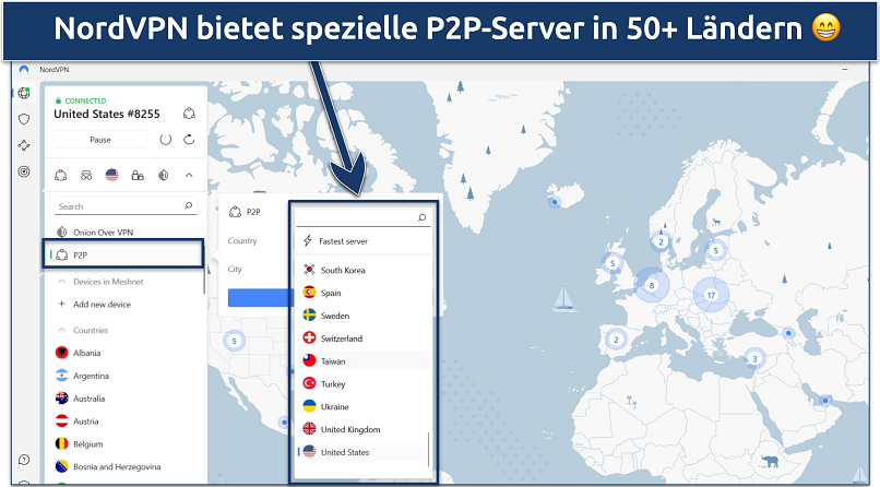 Screenshot of NordVPN's Windows app highlighting the specialty servers