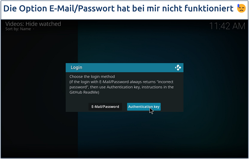 Screenshot, der zeigt, wie Sie sich bei Ihrem Netflix-Konto auf Kodi anmelden