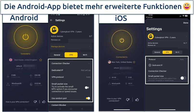 Screenshot of CyberGhost's mobile apps