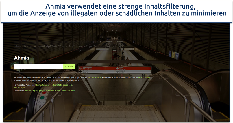 Screenshot of the Ahmia search engine