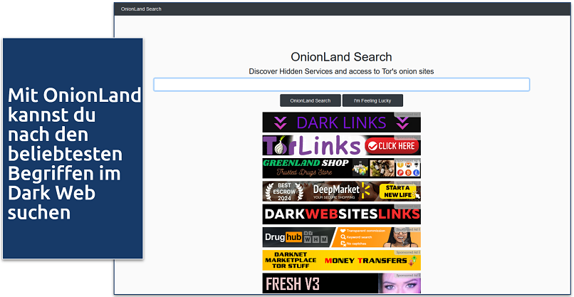 Screenshot of the OnionLand Search search engine