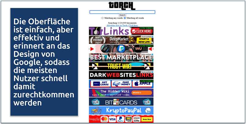 Screenshot of the Torch search engine