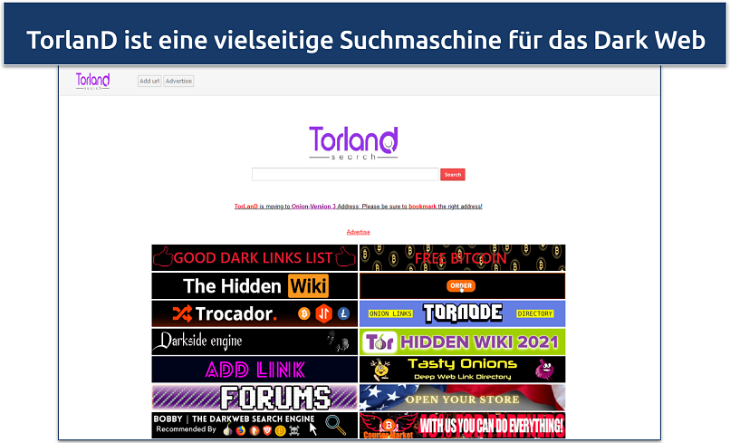 Screenshot of the TorLanD search engine