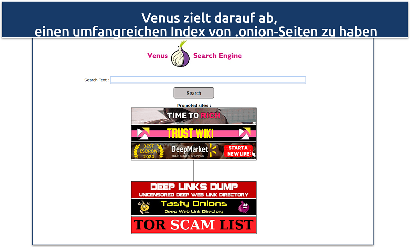 Screenshot of the Venus Search engine