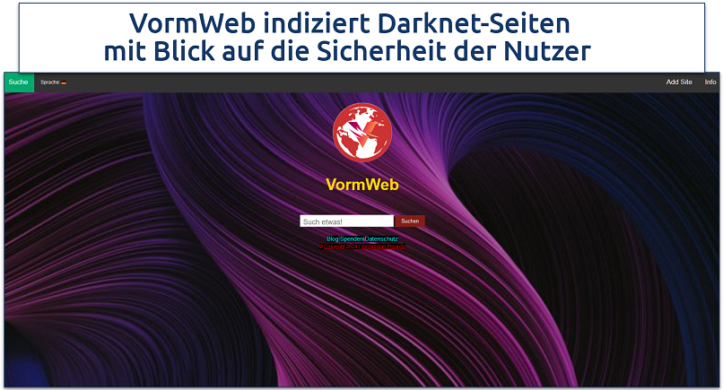 Screenshot of the VormWeb search engine