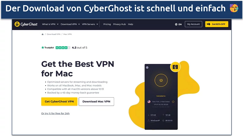 Screenshot of CyberGhost's page for its mac app
