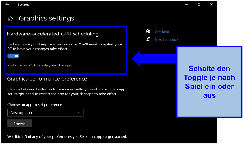 Screenshot of the Windows Graphics Settings