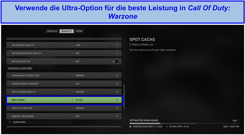 Screenshot of Warzone's Quality Settings
