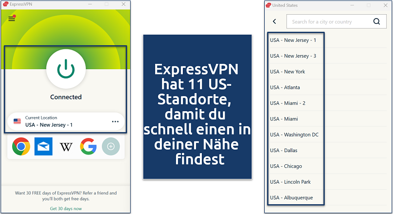 Screenshot of ExpressVPN's server network