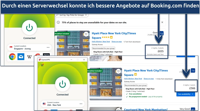 A screenshot showing it's easy to find cheaper hotel deals on Booking.com
