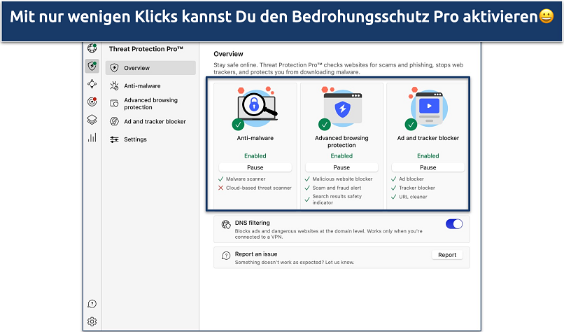 Screenshot showing how to enable NordVPN's Threat Protection Pro