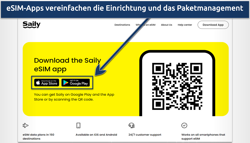 Screenshot showing eSIM app download from Saily