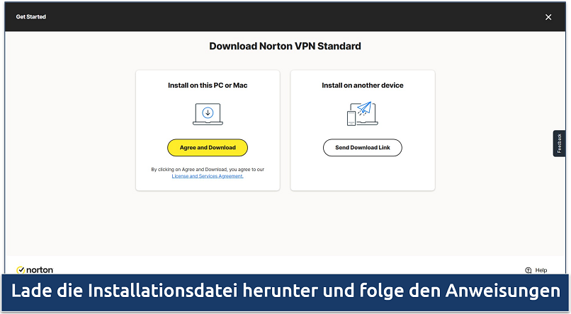 Screenshot der Download-Seite von Norton VPN