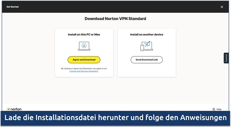 Screenshot der Download-Seite von Norton VPN